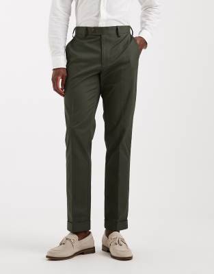 Elegante Slim-Fit-Chinohose in Dunkelgrün mit hohem Baumwollanteil und Umschlag Grün 48 Regular