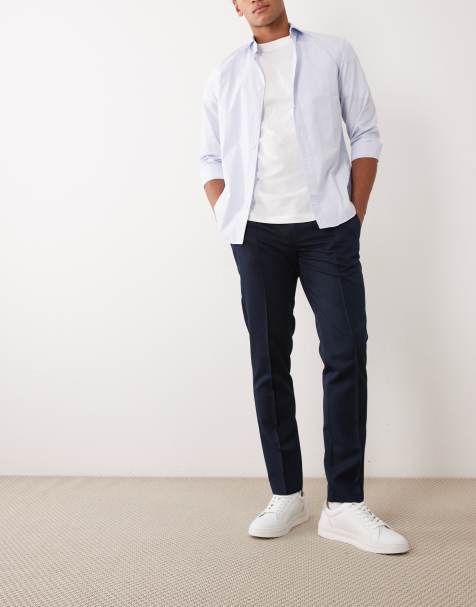 ASOS DESIGN – Elegante Slim-Fit-Hose in Marineblau mit Biesen - view 1