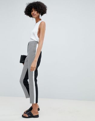 ASOS Design - Elegante smaltoelopende broek met zwart-witte gingham-ruit-Multi