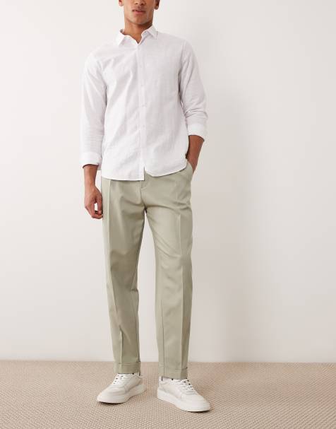 ASOS DESIGN - Elegante smaltoelopende broek van keperstof met omslag in saliegroen - view 1