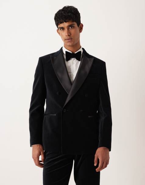 ASOS DESIGN – Elegante Smoking-Jacke aus Baumwoll-Samt in Schwarz mit regulärem Schnitt - view 1