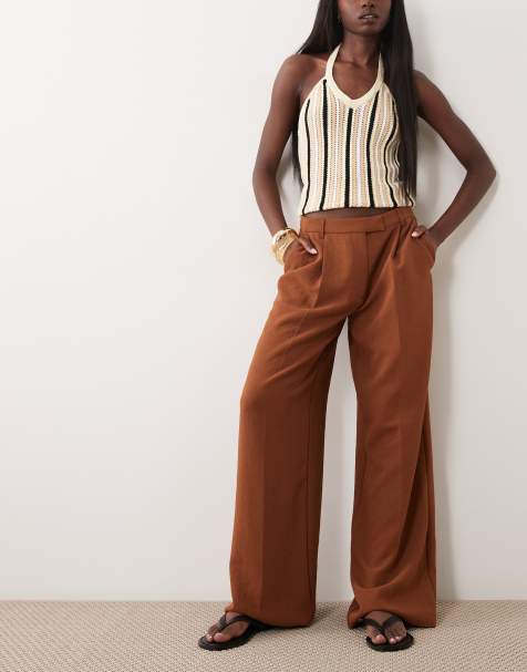 ASOS DESIGN - Elegante soepele mannelijke broek met lage taille in bruin - view 1