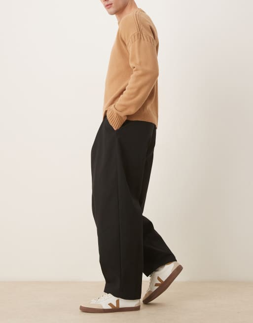ASOS DESIGN - Elegante sorte bukser i 100% bomuld med plisserede og brede barrel-ben, 3 af 5