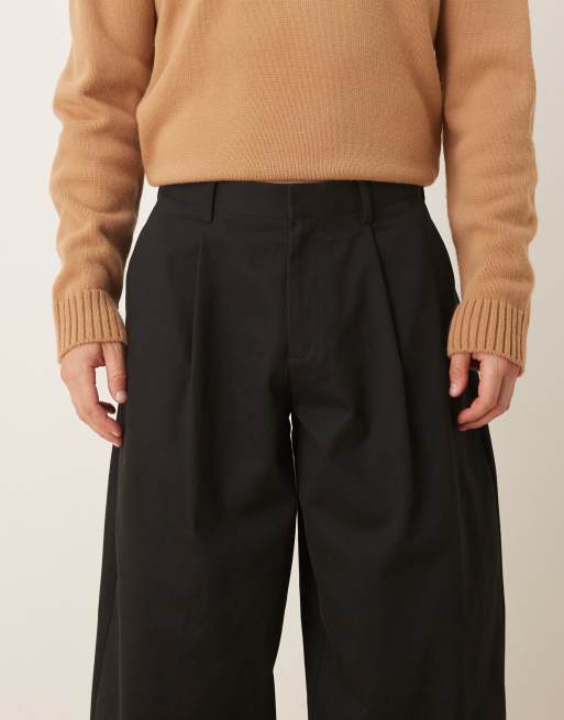 ASOS DESIGN - Elegante sorte bukser i 100% bomuld med plisserede og brede barrel-ben, 4 af 5