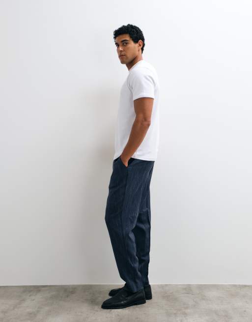 ASOS DESIGN elegante sæt-tapered-bukser med elastisk talje i marineblå, 2 af 5