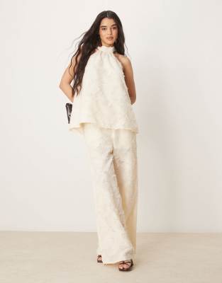 ASOS DESIGN - Elegante, strukturierte Hose in Buttermilch mit geradem Schnitt, Kombiteil-Grün