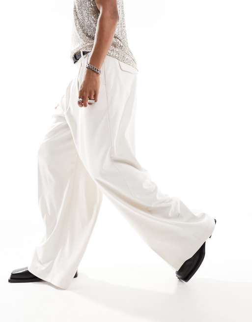 ASOS DESIGN – Elegante, strukturierte Hose in Ecru mit sehr weitem Schnitt