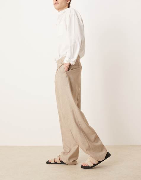 ASOS DESIGN – Elegante, strukturierte Hose in Steinbeige mit weitem Bein - view 1