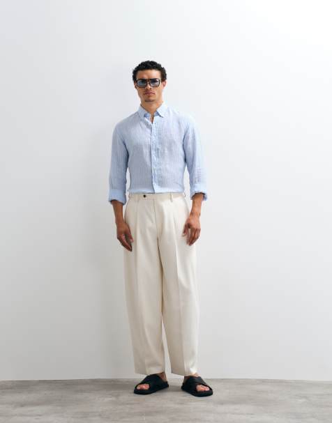 ASOS DESIGN – Elegante, strukturierte Hose in Weiß mit weitem Barrel-Beinschnitt - view 1