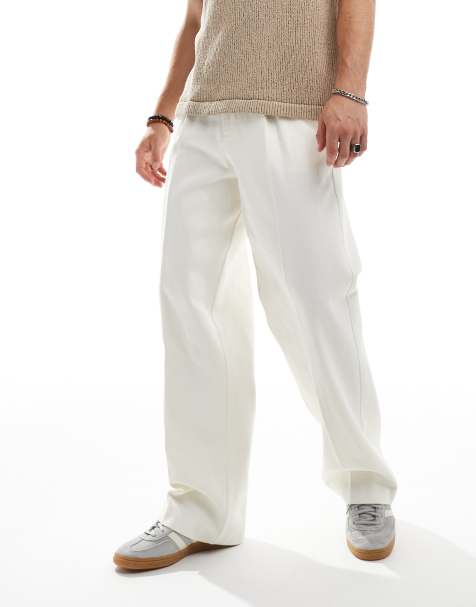 ASOS DESIGN – Elegante, strukturierte Hose in Weiß mit weitem Schnitt - view 1