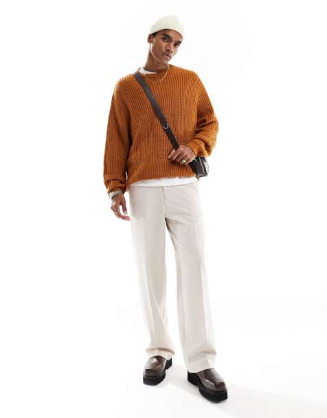 ASOS DESIGN – Elegante, strukturierte Hose mit weitem Bein in Stein - view 1