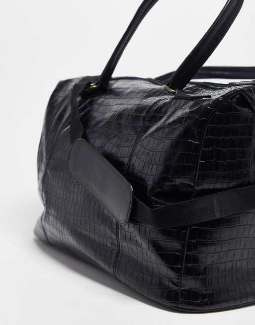 ASOS Design – Elegante, strukturierte Wochenend-Reisetasche aus Kunstleder in Kroko-Schwarz, 2 von 4
