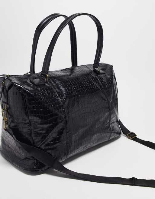 ASOS Design – Elegante, strukturierte Wochenend-Reisetasche aus Kunstleder in Kroko-Schwarz, 4 von 4