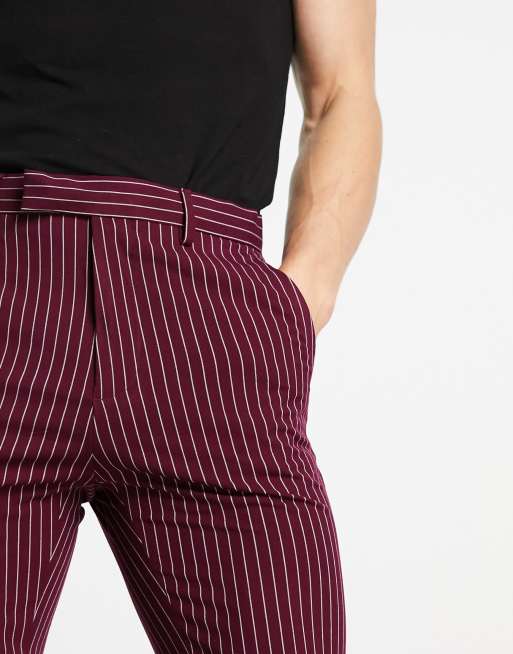 ASOS DESIGN – Elegante, supereng geschnittene Hose in Burgunderrot mit Nadelstreifen, 2 von 4