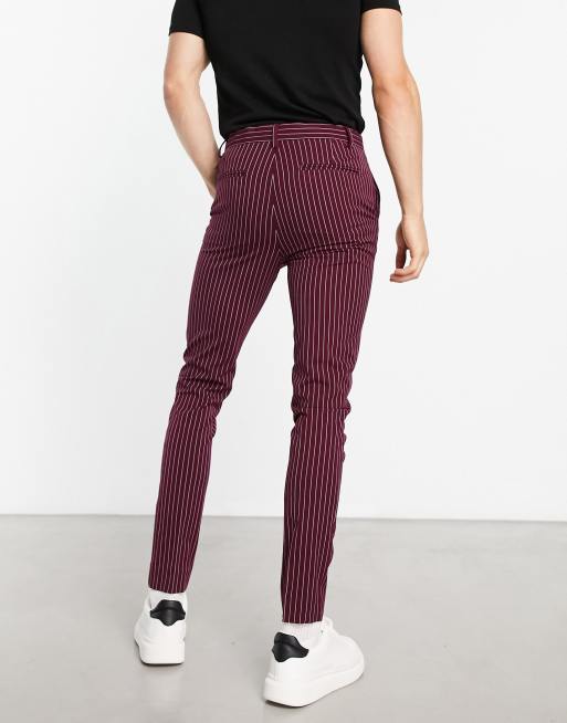 ASOS DESIGN – Elegante, supereng geschnittene Hose in Burgunderrot mit Nadelstreifen, 3 von 4