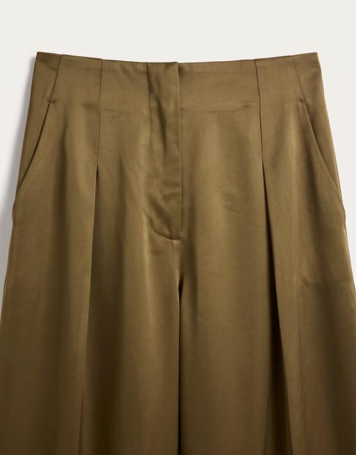 ASOS DESIGN – Elegante, superweite Hose aus Satin in Khaki, 9 von 9