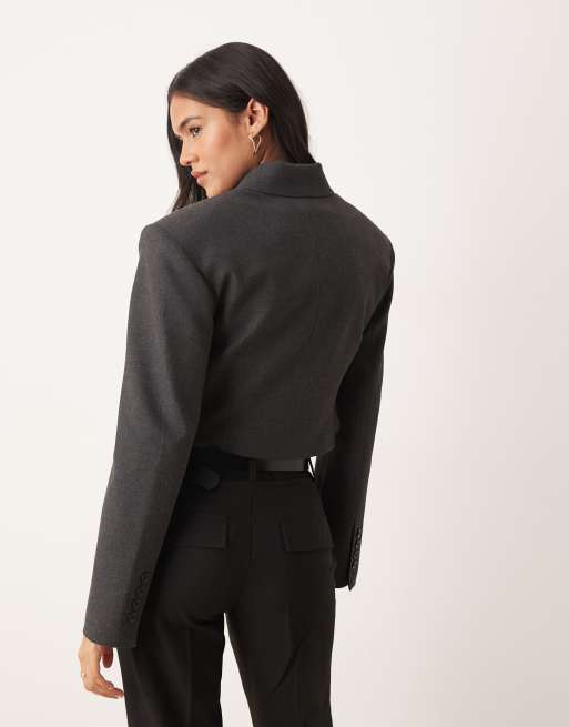ASOS DESIGN – Elegante, taillierte Cropped-Jacke in Anthrazit mit durchgehendem Reißverschluss, Kombiteil, 3 von 4