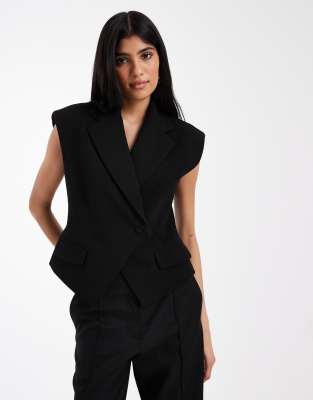 ASOS DESIGN - Elegante, taillierte Weste in Schwarz-Brown