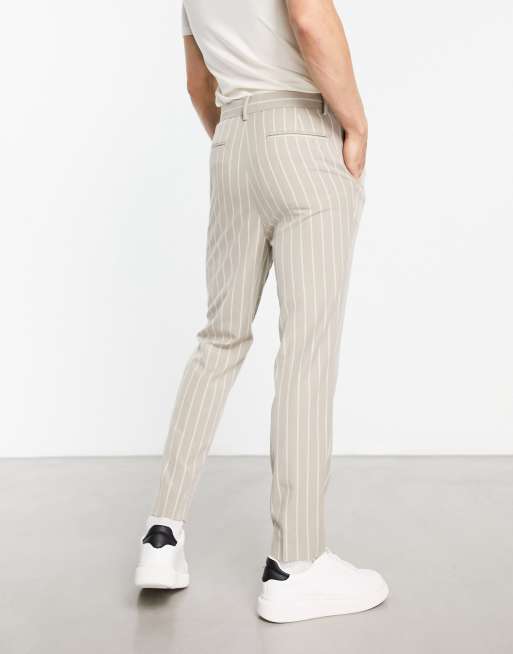 ASOS DESIGN - Elegante tapered bukser med nålestriber i beige, 3 af 4