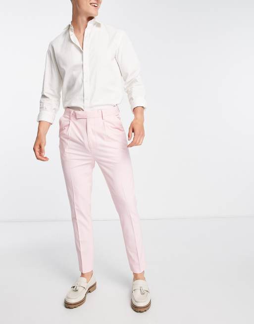 ASOS DESIGN - Elegante, tapered bukser med nålestriber i lyserød, 3 af 4