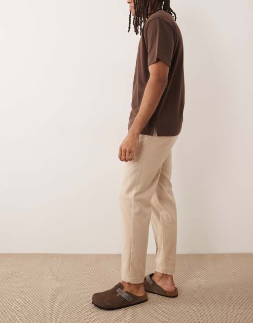 ASOS DESIGN - Elegante tapstoelopende broek van wolmix met verstelbare taille in ecru, 3 van 5