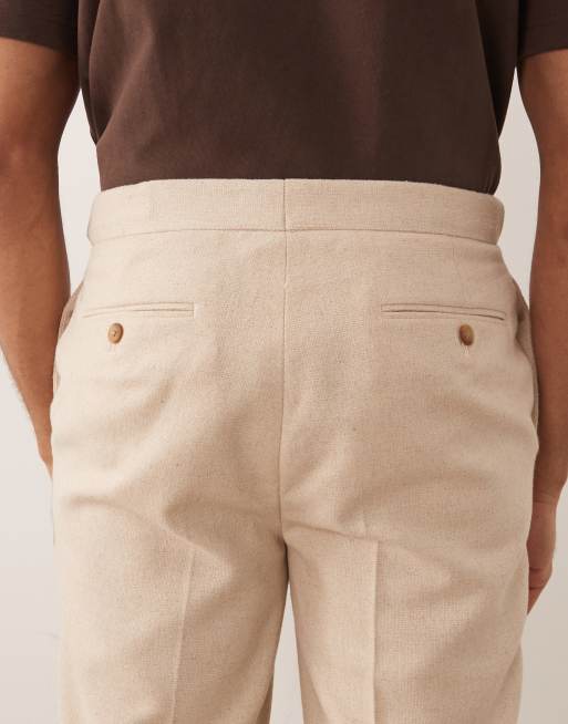 ASOS DESIGN - Elegante tapstoelopende broek van wolmix met verstelbare taille in ecru, 4 van 5
