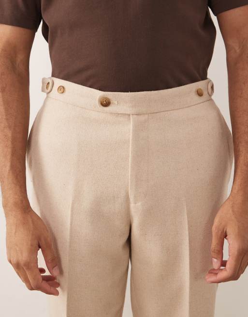 ASOS DESIGN - Elegante tapstoelopende broek van wolmix met verstelbare taille in ecru, 5 van 5