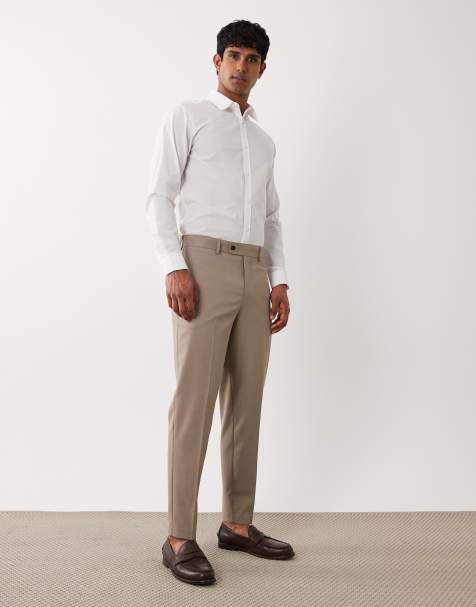 ASOS DESIGN - Elegante toelopende broek in stone met krijtstreep - view 1