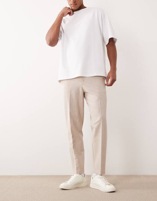 ASOS DESIGN - Elegante toelopende broek met comfortabele stretch en elastische taille in stone, 2 van 5