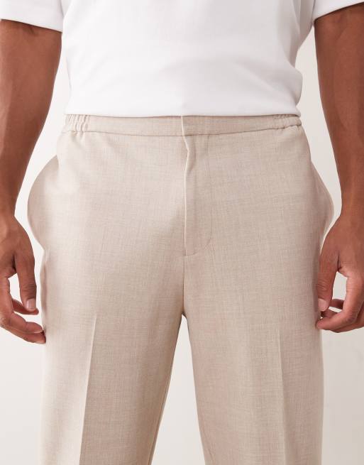 ASOS DESIGN - Elegante toelopende broek met comfortabele stretch en elastische taille in stone, 4 van 5