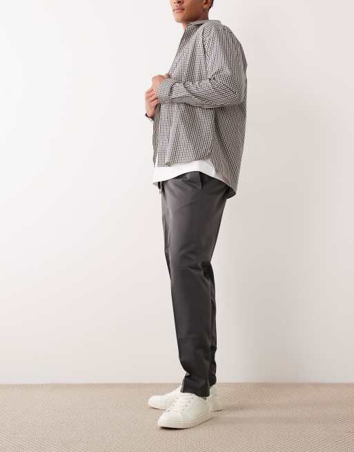 ASOS DESIGN - Elegante toelopende broek met elastische taille in antracietgrijs, 3 van 5