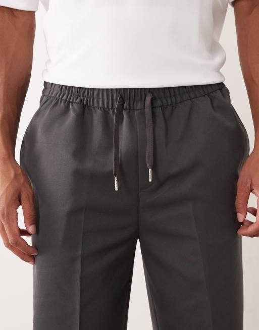 ASOS DESIGN - Elegante toelopende broek met elastische taille in antracietgrijs, 5 van 5