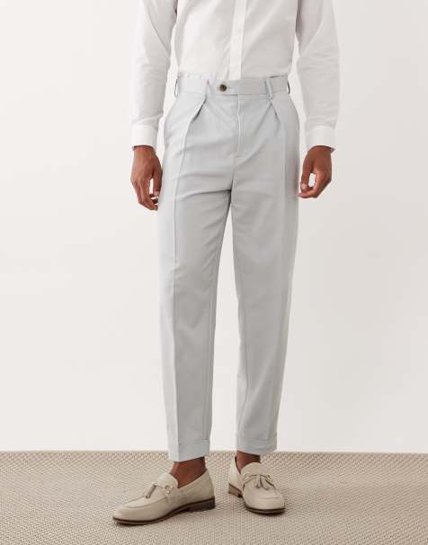 ASOS DESIGN - Elegante toelopende broek van keperstof met omslag in lichtblauw - view 1