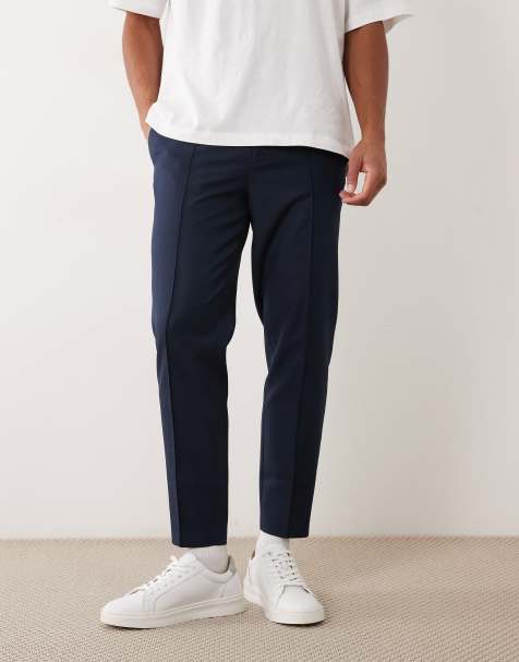 ASOS DESIGN - Elegante toelopende broek van wasbare wol in marineblauw - view 1