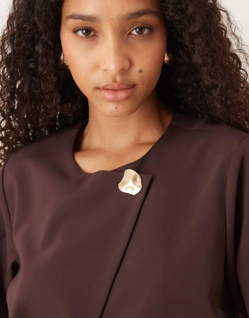 ASOS DESIGN - Elegante top met gouden knoop in mulberry, deel van co-ord set, 3 van 4