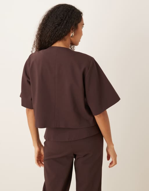 ASOS DESIGN - Elegante top met gouden knoop in mulberry, deel van co-ord set, 4 van 4