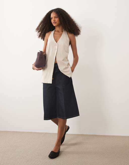 ASOS DESIGN - Elegante top met halternek en knoopdetail in stone, 3 van 4