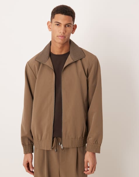 ASOS DESIGN – Elegante Trainingsjacke in Braun mit Kontrastkragen, Kombiteil - view 1