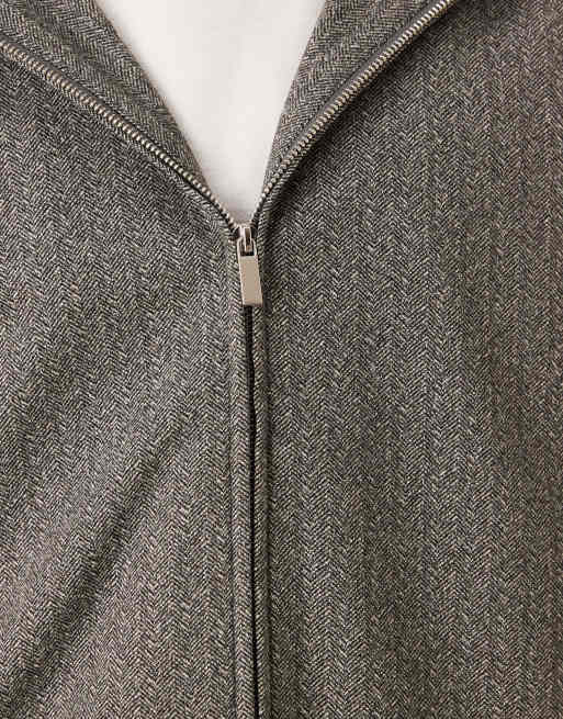 ASOS DESIGN – Elegante Trainingsjacke in Grau mit Fischgrätmuster, Kombiteil, 5 von 5