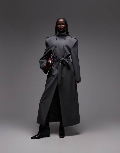 ASOS DESIGN - Elegante trenchcoat met schoudervullingen in grijs - view 1