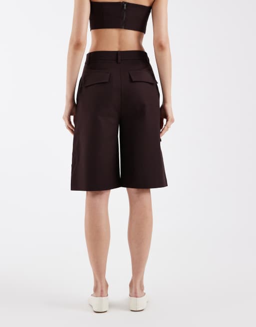 ASOS DESIGN – Elegante Utility-Bermudashorts in Schokopflaume, Kombiteil, 3 von 5
