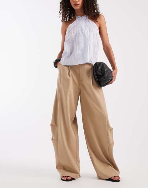 ASOS DESIGN – Elegante Utility-Hose in Steinbeige mit abgerundetem Beinschnitt - view 1