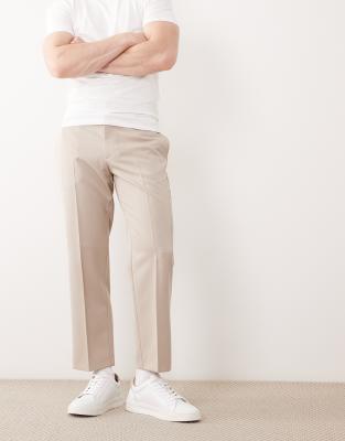 Elegante, verkürzte Hose in Steinbeige mit geradem Bein-Neutral Neutral 48 Regular