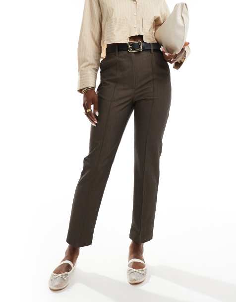 ASOS DESIGN – Elegante, verkürzte Hose in Taupe mit hohem Bund - view 1