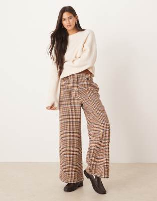 ASOS DESIGN - Elegante, verkürzte Hose mit verstellbarer Bundlasche und Karomuster-Bunt