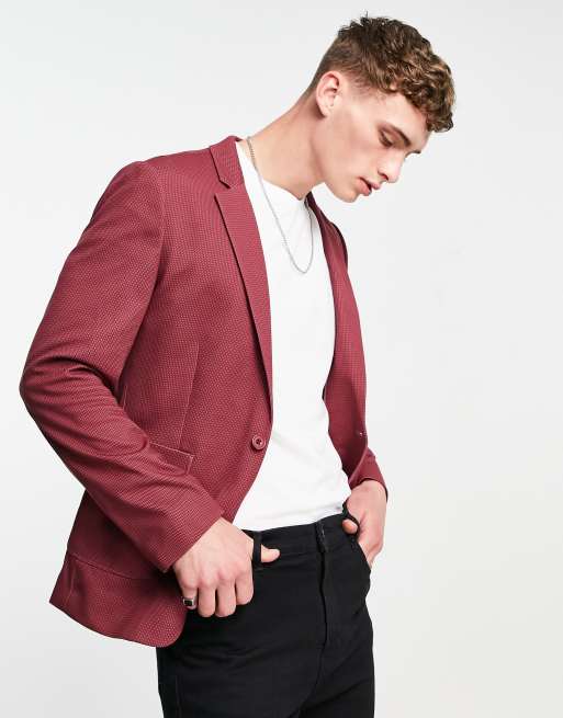 ASOS DESIGN – Eleganter, weicher Jersey-Anzug mit engem Schnitt in Burgunderrot, 2 von 3
