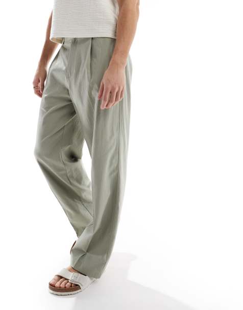 ASOS DESIGN – Elegante, weit geschnittene Bundfalten-Hose in Salbeigrün aus Leinenmix - view 1
