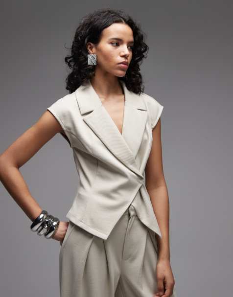 ASOS DESIGN – Elegante Weste aus Jersey-Twill in Steinbeige, Kombiteil - view 1