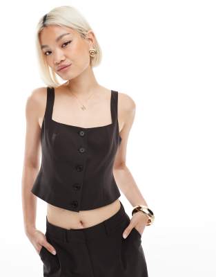 ASOS DESIGN - Elegante Weste in Schokobraun mit eckigem Ausschnitt, Kombiteil