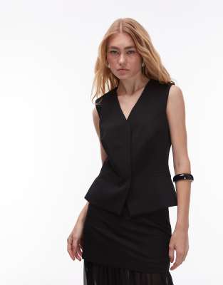 ASOS DESIGN - Elegante Weste in Schwarz mit hohem Reversansatz, Kombiteil